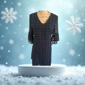 Black Textured Polka Dot Fully Lines‎ Dress M